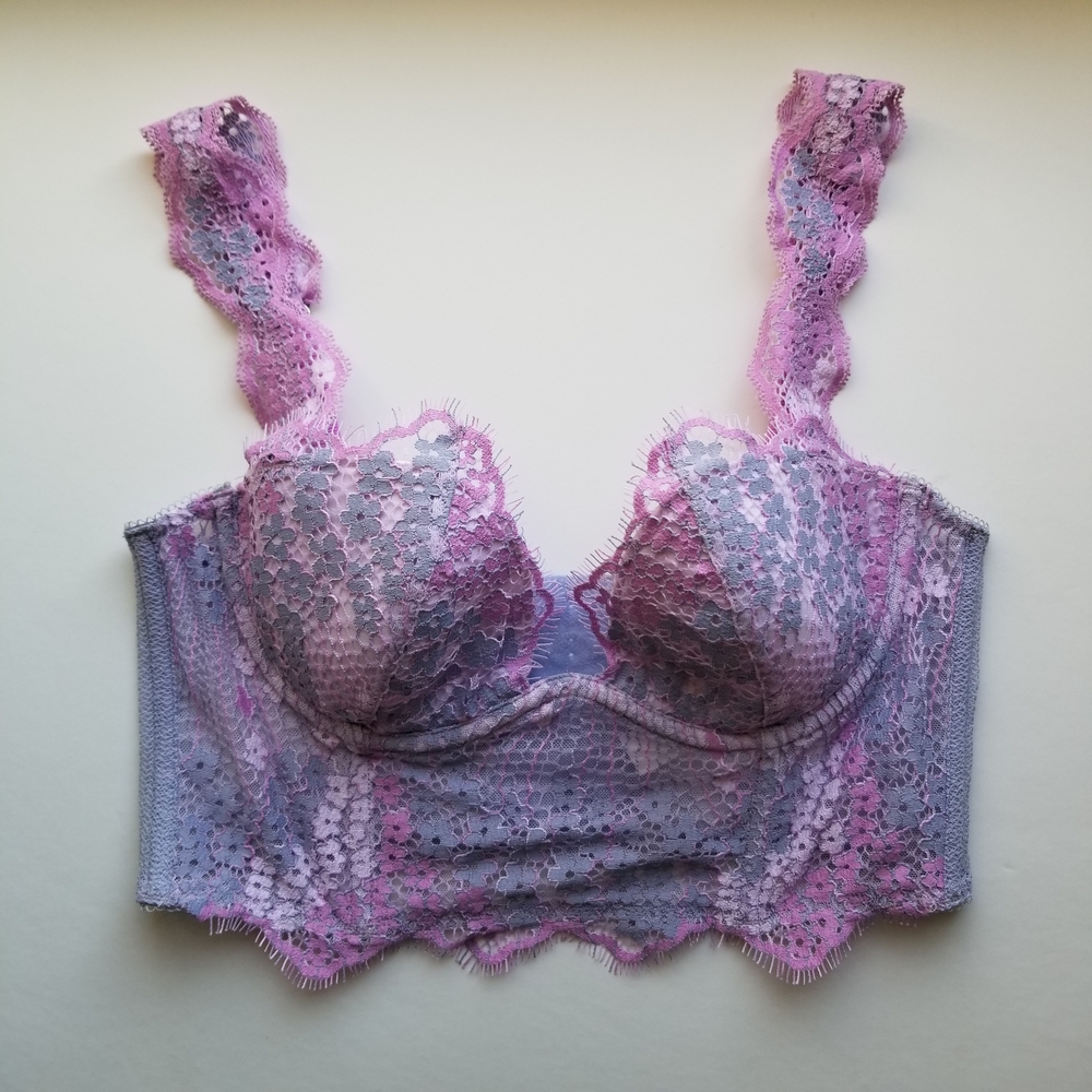 Victoria's Secret Pink And Blue Lace Corset Bra 34B
